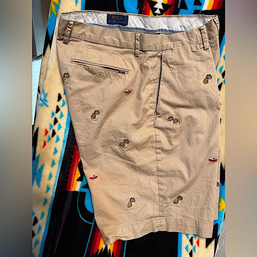 Polo Ralph Lauren Mens Stretch Classic Fit Shorts Size 36 Bulldog All Over Print